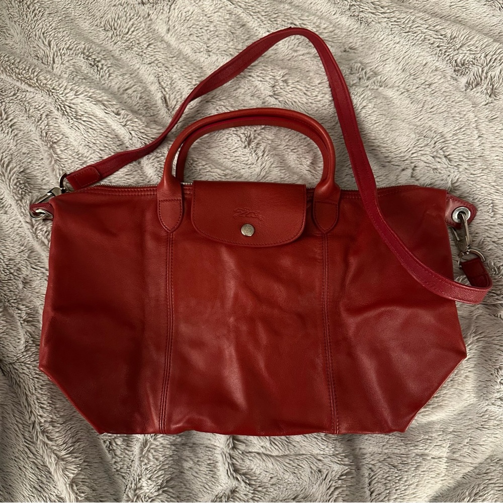 Longchamp Le Pilage Cuir Medium in red Leather